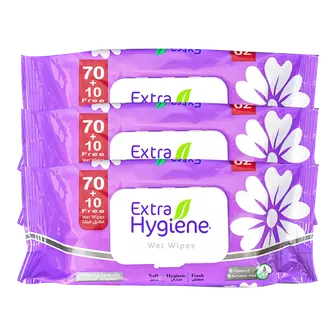 Extra Hygiene | Baby Wet Wipes with Softening Lavender | 70+10 Wipes