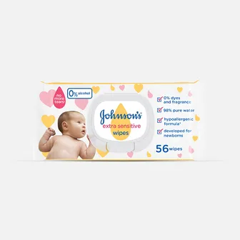 Johnson's | Extra Sensitive Wet Wipes for Babies | 56 Wipes