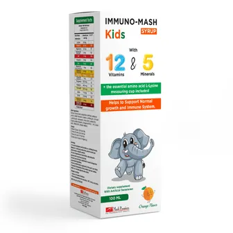 Mash Premiere | Immuno-Mash Kids 12 Vitamin & 5 Minerals +L-Lysine for Normalgrowth & Strong Immunity | 100 ml