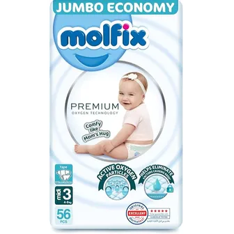 Molfix | Premium Oxygen Jumbo Pack Midi Size 3 | 56 Pcs