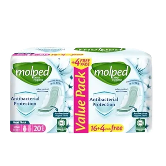 Molped | Antibacterial Maxi Thick Long | 16+4 Pcs