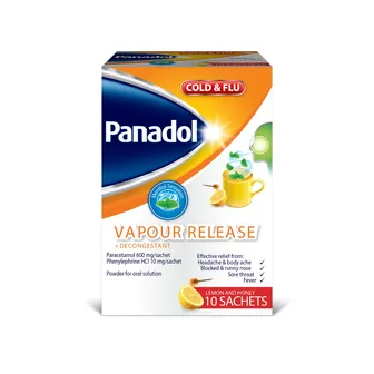 Panadol Cold & Flu Vapour Release + Decongestant for Effective Relief from Cold & Flu Symptoms | 10 Sachets