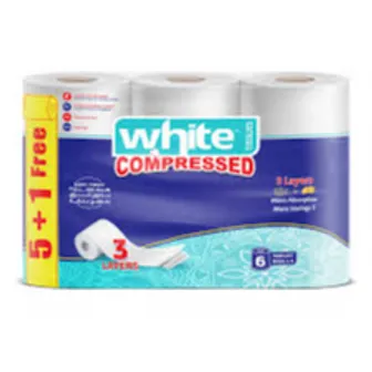 White | Compressed Toilet Paper | 6 Rolls